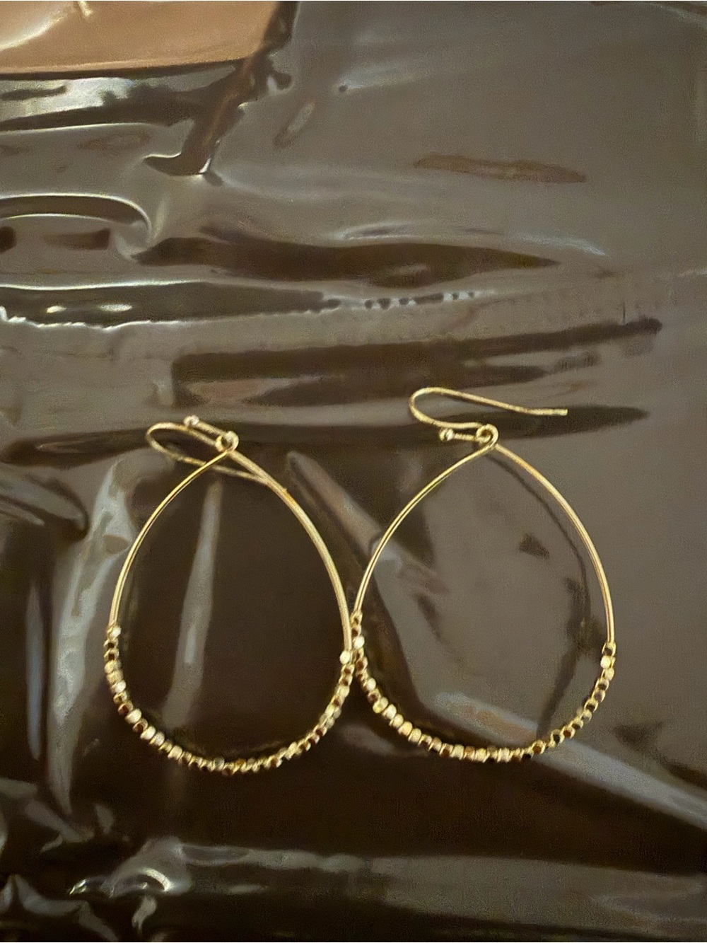 Gold Beaded Teardrop Hoop Earrings - Women Jewelry